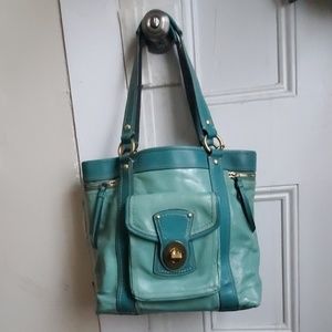 Coach bag, unique green, fits a laptop easily